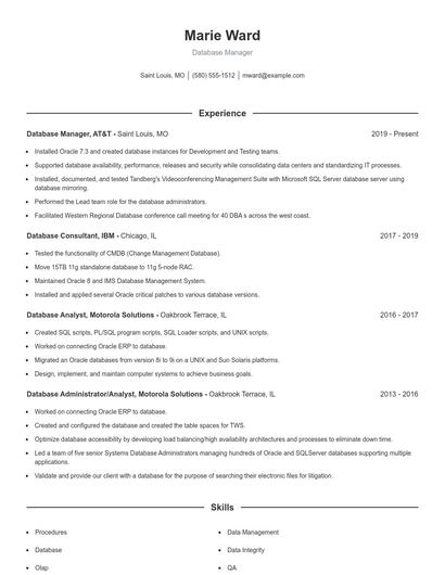 Database Manager Resume
