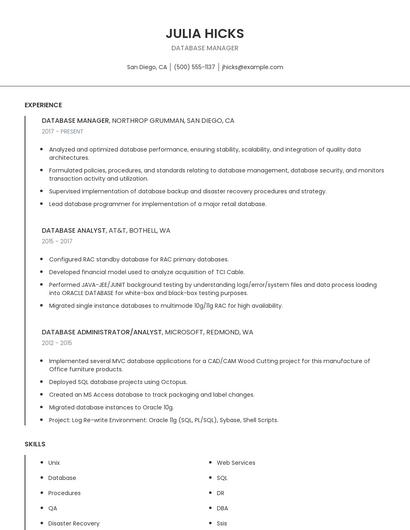 Database Manager Resume