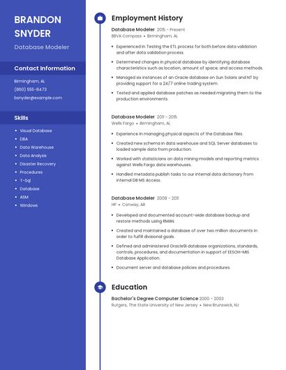 Database Modeler Resume