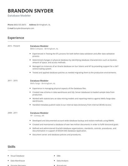 Database Modeler Resume