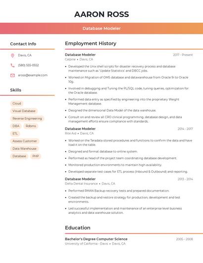 Database Modeler Resume