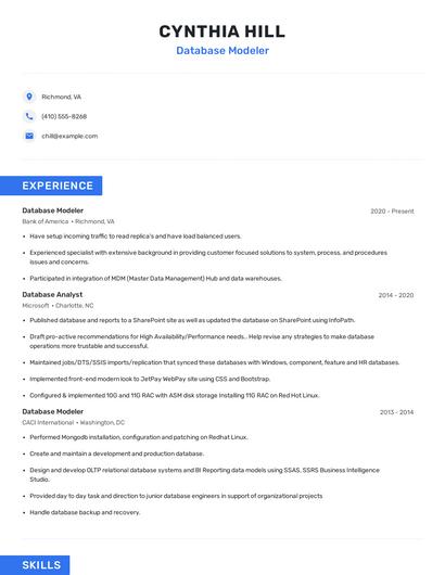 Database Modeler Resume