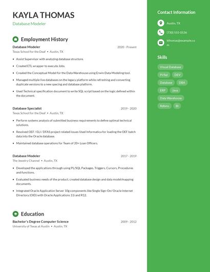 Database Modeler Resume