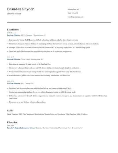 Database Modeler Resume