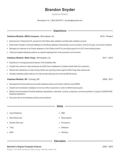 Database Modeler Resume