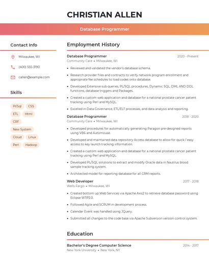 Database Programmer Resume