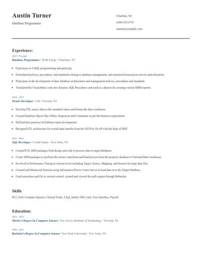 Database Programmer Resume