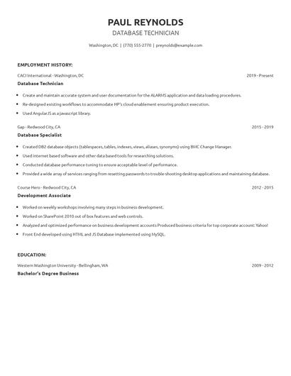 Database Technician Resume