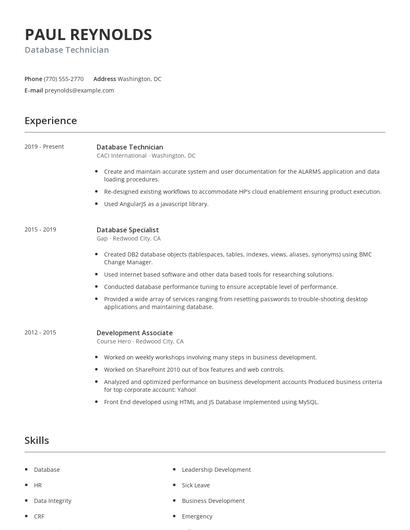 Database Technician Resume