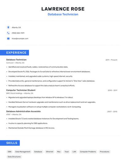 Database Technician Resume