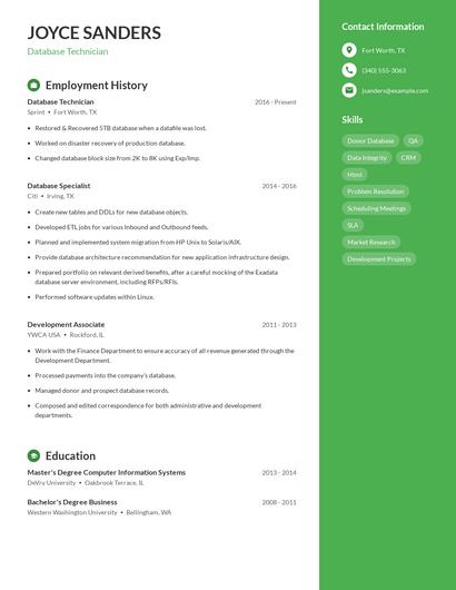 Database Technician Resume