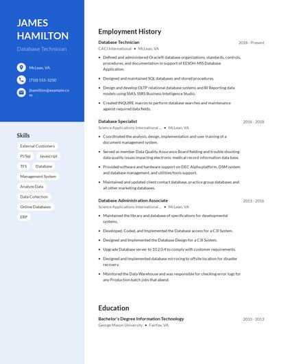 Database Technician Resume