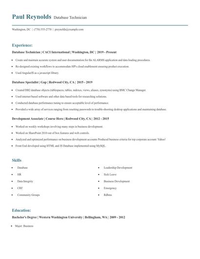 Database Technician Resume