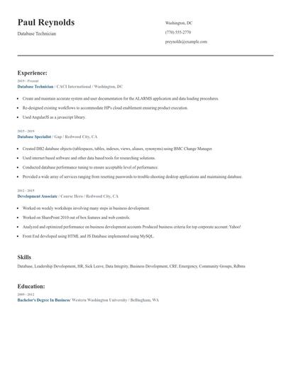 Database Technician Resume