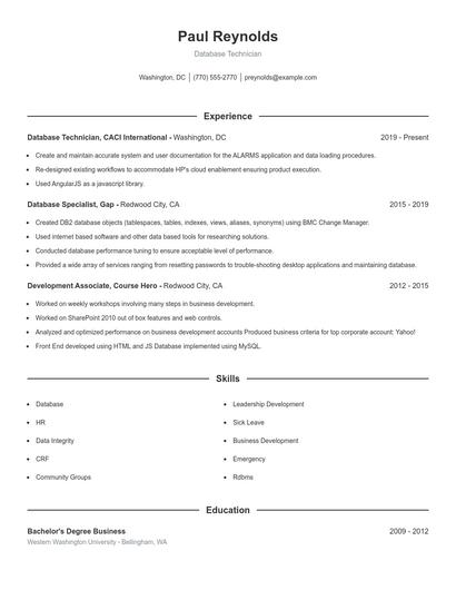 Database Technician Resume