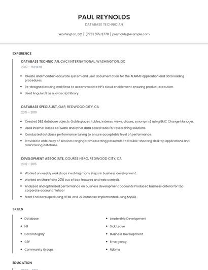 Database Technician Resume