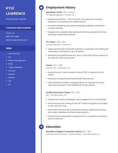 Database Tester Resume