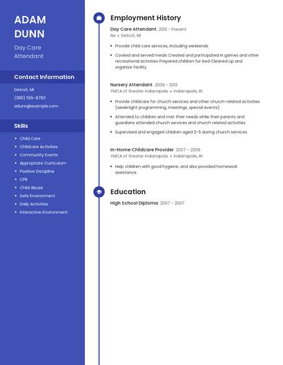Day Care Attendant Resume