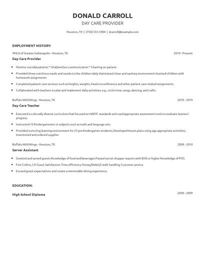 Day Care Provider Resume