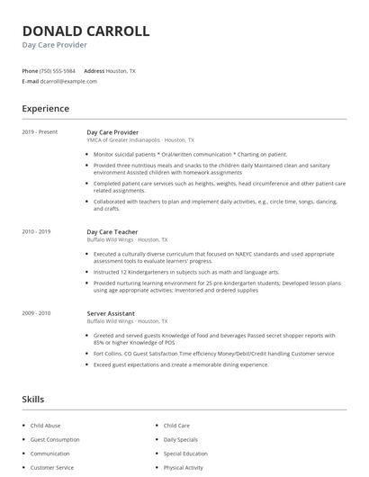 Day Care Provider Resume