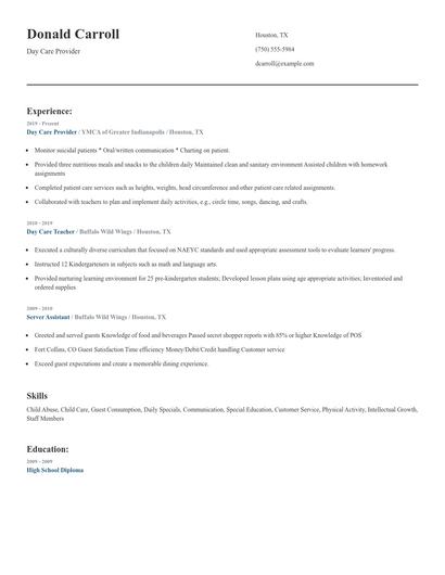 Day Care Provider Resume