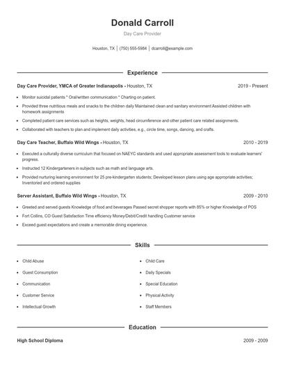 Day Care Provider Resume