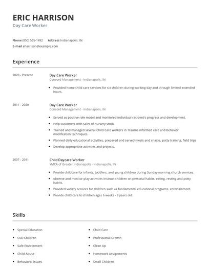 Day Care Worker Resume