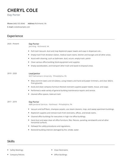 Day Porter Resume
