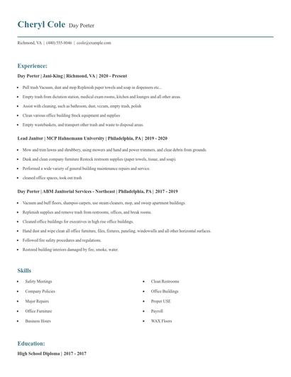 Day Porter Resume