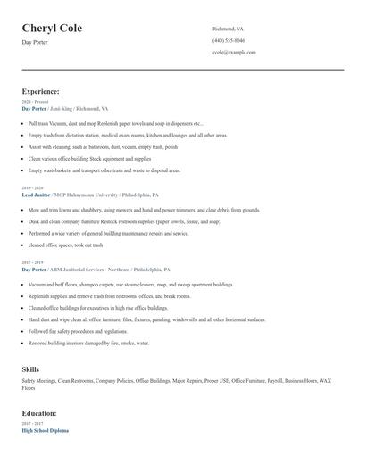 Day Porter Resume