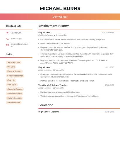 Day Worker Resume