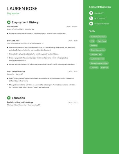 Day Worker Resume