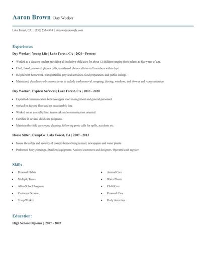 Day Worker Resume