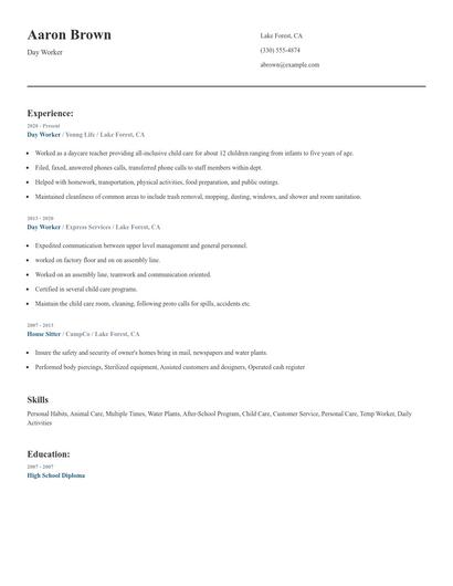 Day Worker Resume