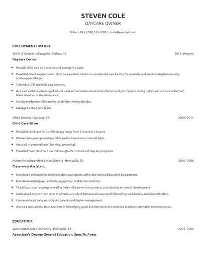Daycare Owner Resume