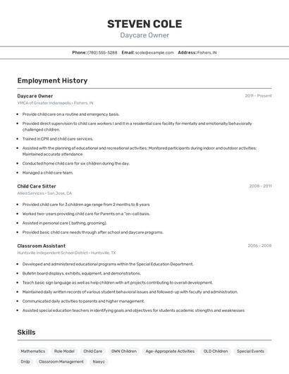 Daycare Owner Resume