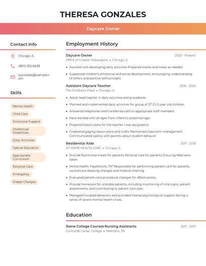 Daycare Owner Resume