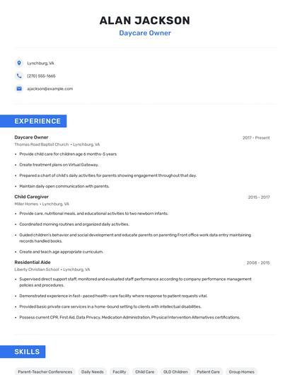 Daycare Owner Resume