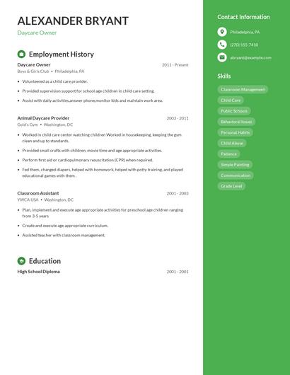Daycare Owner Resume