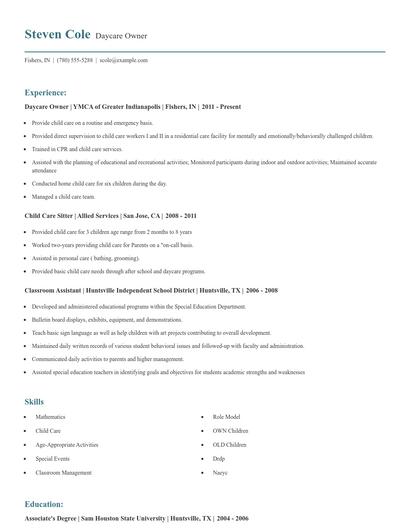 Daycare Owner Resume