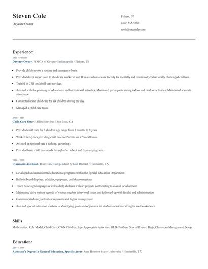 Daycare Owner Resume