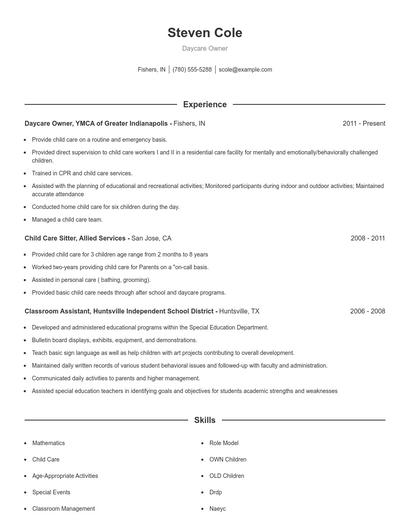 Daycare Owner Resume