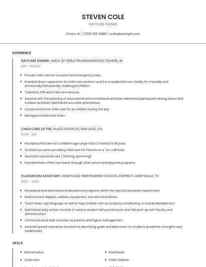 Daycare Owner Resume