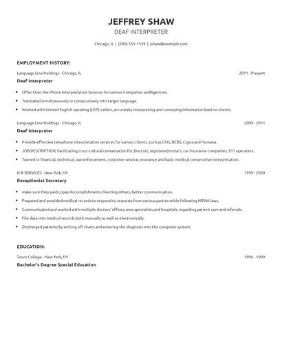 Deaf Interpreter Resume