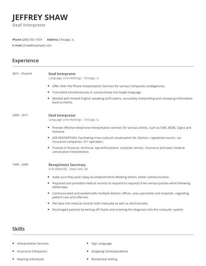 Deaf Interpreter Resume
