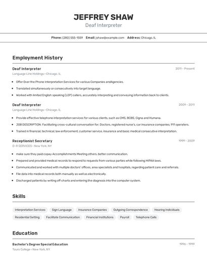 Deaf Interpreter Resume