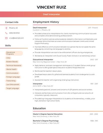 Deaf Interpreter Resume
