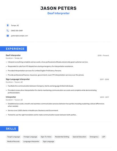 Deaf Interpreter Resume