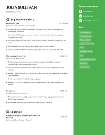 Deaf Interpreter Resume