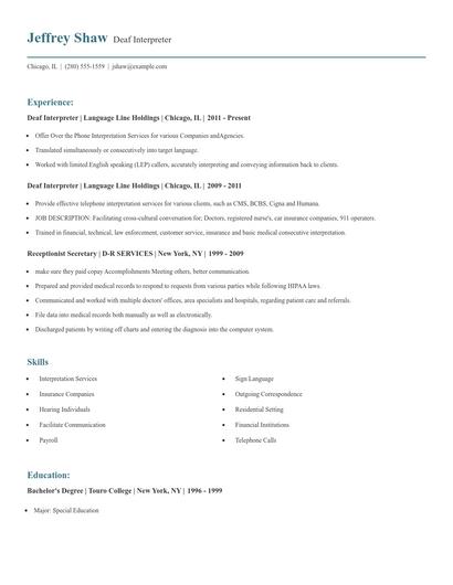 Deaf Interpreter Resume
